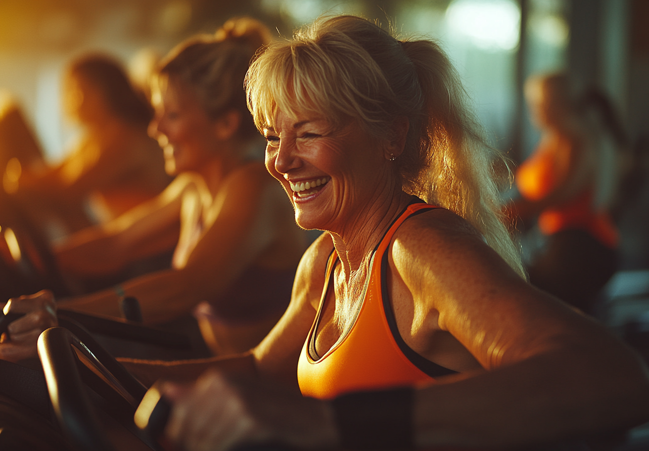 Активна старша жінка практикує вправи на баланс